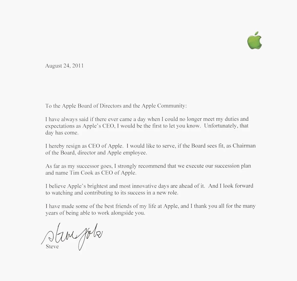 Steve Jobs - Resignation Letter
